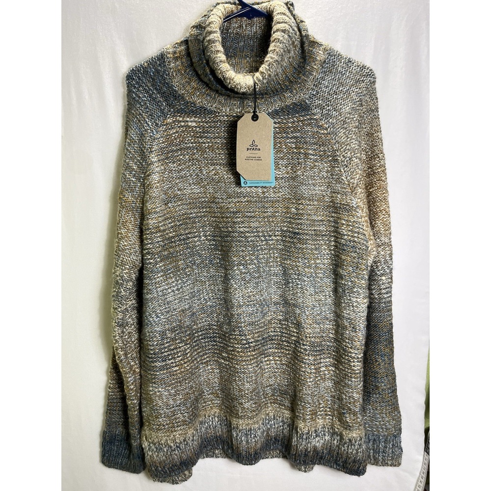 Nwt Prana Women's Turtleneck Sweater Medium Chunky Knit Space Dye Wool Blend